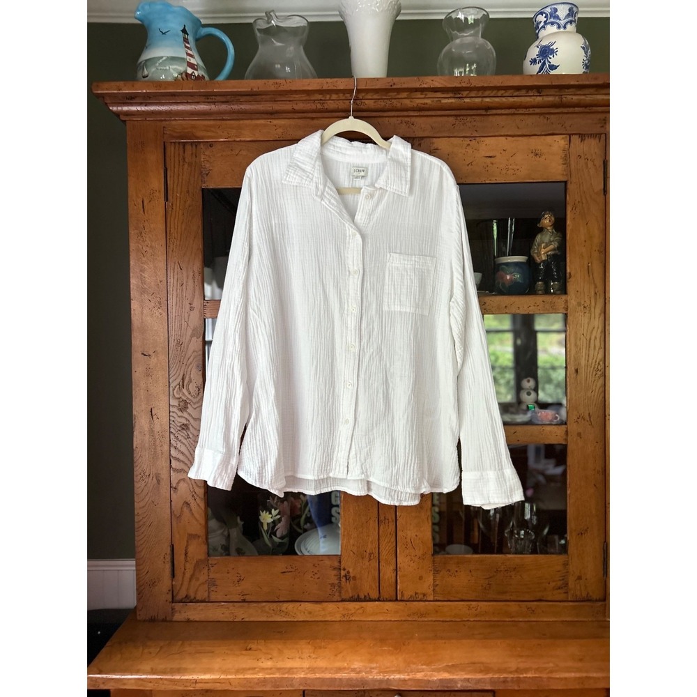 J Crew Women's Double Gauze Button Up Shirt White Sz 2X  BY043